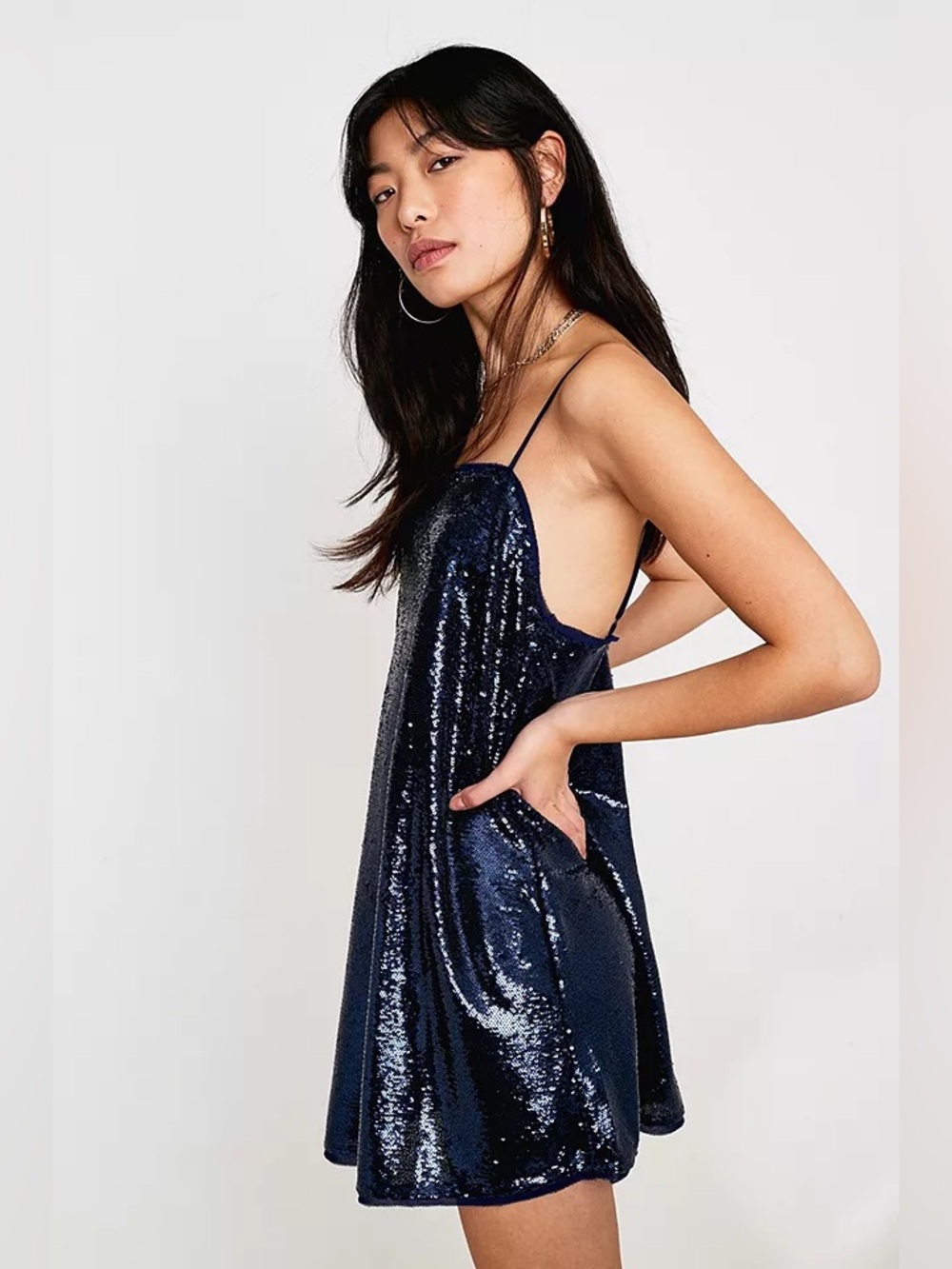 Free People Time To Shine Navy Sequin Slip Dress with Spaghetti Straps - Small - Picture 14 of 14